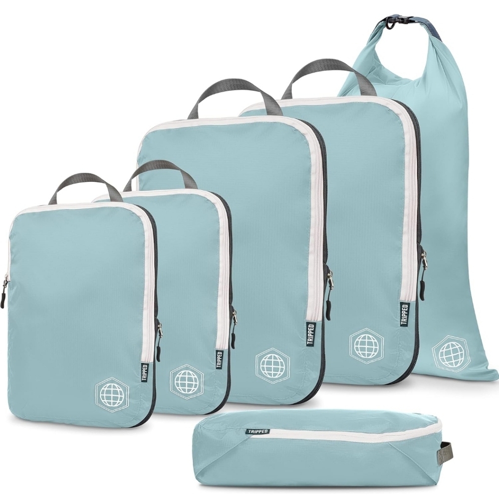 TRIPPED Compression Packing Cubes - 6-Piece Travel Essential Set - Teal